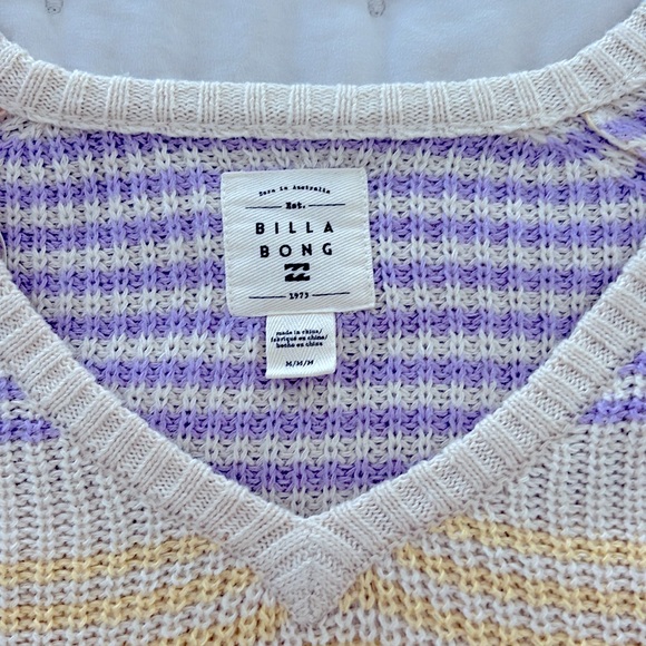 Billabong Colorful Striped Cropped Knit Sweater Size Medium - Picture 2 of 4